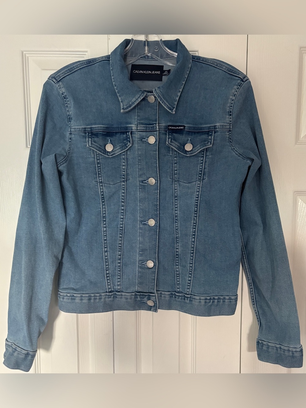 Calvin Klein Jeans Performance Stretch Denim Blue Trucker Jean Jacket Small S